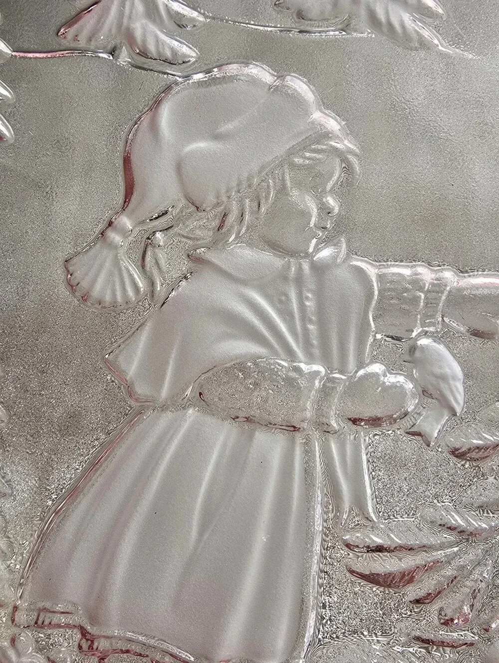 Vintage Frosted Pink Glass Christmas Bowl Girl Decorating Tree 12